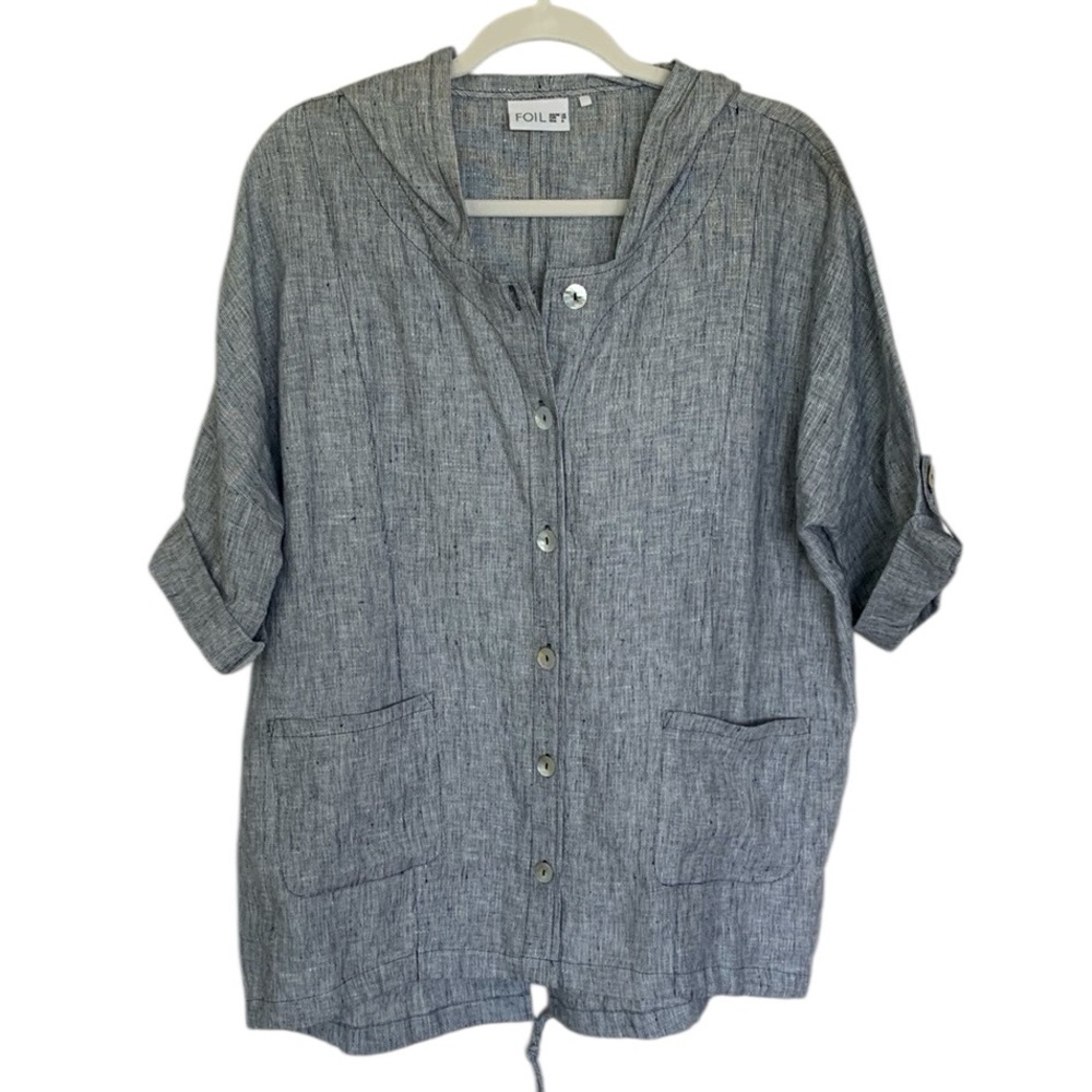 FOIL Linen Hooded Oversized Button Front Top Size 6
